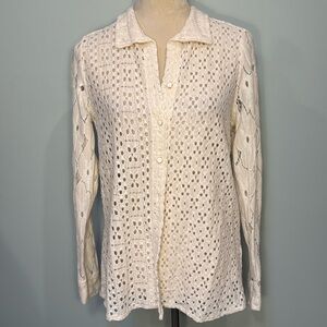 Artelier Nicole Miller embroidered floral eyelet blouse Size M